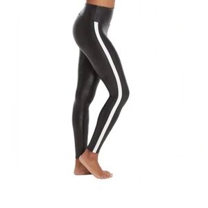 SPANX Black and White Leggings with Bold Stripe